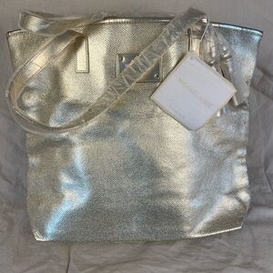 NWT Michael Kors Women’s Metallic Gold Tote Shoulder Bag with Tassel Accent
